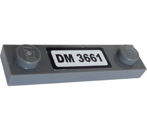 LEGO Dark Stone Gray Plate 1 x 4 with Two Studs with "DM 3661" Sticker without Groove (92593)