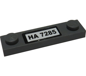 LEGO Dark Stone Gray Plate 1 x 4 with Two Studs with "HA 7285" Sticker without Groove (92593)