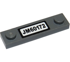 LEGO Dark Stone Gray Plate 1 x 4 with Two Studs with 'JM60172' License Plate Sticker without Groove (92593)
