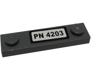 LEGO Donker steengrijs Plaat 1 x 4 met Twee Noppen met 'PN 4203' Sticker zonder groef (92593)