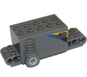 LEGO Donker steengrijs Pullback Motor 4 x 8 x 2.33 met '18', Blauw Line (Both Zijkanten) Sticker (47715)