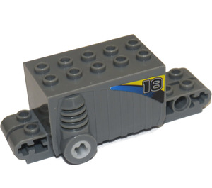 LEGO Donker Steengrijs Pullback Motor 4 x 8 x 2.33 met '18', Blauw Line (Both Sides) Sticker (47715)