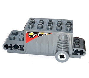 LEGO Tumma kivenharmaa Pullback Motor 4 x 8 x 2.33 jossa Flames (Both Sivut) Tarra (47715)