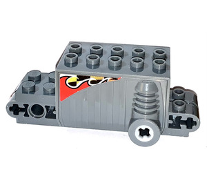 LEGO Dark Stone Gray Pullback Motor 4 x 8 x 2.33 with Flames (Both Sides) Sticker (47715)
