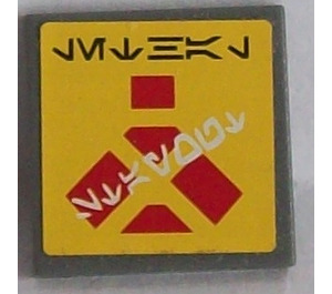 LEGO Dark Stone Gray Roadsign Clip-on 2 x 2 Square with Alien Characters Sticker with Open 'U' Clip (15210)