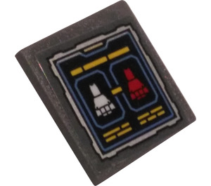 LEGO Dark Stone Gray Roadsign Clip-on 2 x 2 Square with Bat-Shuttle Status Screen Sticker with Open 'O' Clip (15210)