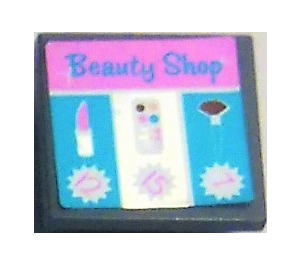 LEGO Dark Stone Gray Roadsign Clip-on 2 x 2 Square with beauty shop Sticker with Open 'U' Clip (30258)