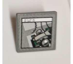 LEGO Dark Stone Gray Roadsign Clip-on 2 x 2 Square with Computer Screen & F1 Car Sticker with Open 'O' Clip (15210)
