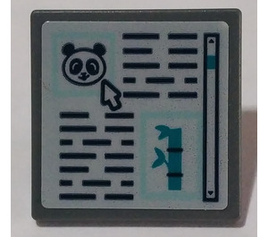 LEGO Dark Stone Gray Roadsign Clip-on 2 x 2 Square with Computer Screen with Panda head Sticker with Open 'O' Clip (15210)