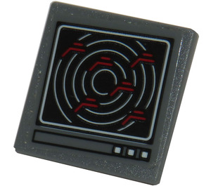 LEGO Dark Stone Gray Roadsign Clip-on 2 x 2 Square with Computer Screen with White Concentric Circles, and 6 Red Shapes Sticker with Open 'O' Clip (15210)