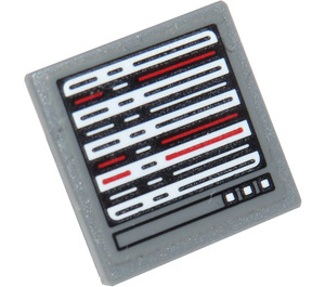 LEGO Dark Stone Gray Roadsign Clip-on 2 x 2 Square with Computer Screen with White, Red and Black Lines Sticker with Open 'O' Clip (15210)