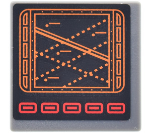 LEGO Dark Stone Gray Roadsign Clip-on 2 x 2 Square with Control Panel Sticker with Open 'O' Clip (15210)