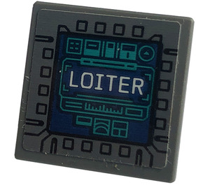 LEGO Gris pierre foncé Roadsign Clip-sur 2 x 2 Carré avec Display Screen, 'LOITER', Diagrams Autocollant avec clip 'O' ouvert (15210)