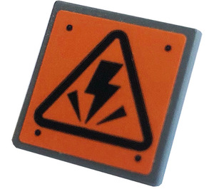 LEGO Donker Steengrijs Roadsign Clip-Aan 2 x 2 Vierkant met Electricity Danger Sign Sticker met Open 'O'-clip (15210)