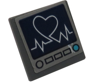 LEGO Dark Stone Gray Roadsign Clip-on 2 x 2 Square with Heart Rate Monitor Sticker with Open 'O' Clip (15210)