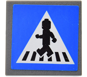 LEGO Dark Stone Gray Roadsign Clip-on 2 x 2 Square with Minifigure on Zebra Crossing Sticker with Open 'U' Clip (15210)