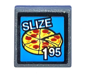 LEGO Dunkles Steingrau Roadsign Clip-auf 2 x 2 Platz mit Pizza Slize 1.95 Aufkleber mit offenem 'O' Clip (15210)