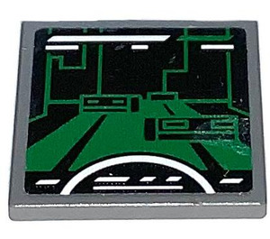 LEGO Dark Stone Gray Roadsign Clip-on 2 x 2 Square with Race Car Game Screen Sticker with Open 'O' Clip (15210)
