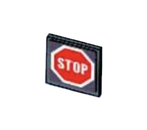 LEGO Mörk Stengrå Roadsign Clip-på 2 x 2 Fyrkant med Röd Stop Sign Klistermärke med Öppet 'U' fäste (15210)