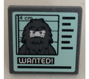 LEGO Dark Stone Gray Roadsign Clip-on 2 x 2 Square with ‘Wanted!’ Computer Screen Sticker with Open 'O' Clip (15210)