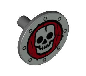 LEGO Dark Stone Gray Round Shield 2 x 2 with Skull on Red Background (59231 / 59644)