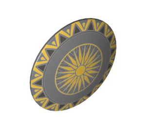 LEGO Dark Stone Gray Round Shield with Curved Face with Sunburst and Gold (33960 / 75902)