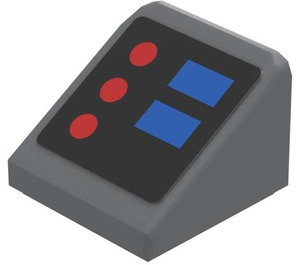 LEGO Dunkles Steingrau Steigung 1 x 1 (31°) mit rot und Blau Buttons Aufkleber (35338)
