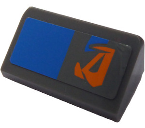 LEGO Dark Stone Gray Slope 1 x 2 (31°) with Blue Rectangle and Orange Pattern (Left) Sticker (85984)