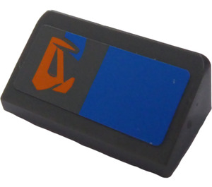 LEGO Dark Stone Gray Slope 1 x 2 (31°) with Blue Rectangle and Orange Pattern (Right) Sticker (85984)