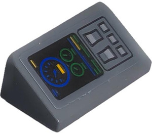 LEGO Dark Stone Gray Slope 1 x 2 (31°) with Control Panel with Gauges (Right) Sticker (85984)
