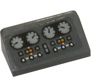 LEGO Dark Stone Gray Slope 1 x 2 (31°) with Four Gauges and Buttons Sticker (85984)