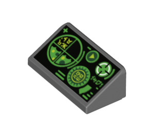 LEGO Dark Stone Gray Slope 1 x 2 (31°) with Green Gauges and Radar Screen on Black Background (34241 / 85984)