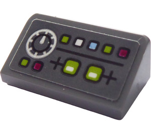 LEGO Dark Stone Gray Slope 1 x 2 (31°) with Knob and Buttons Sticker (85984)