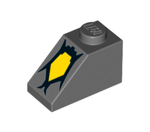 LEGO Dark Stone Gray Slope 1 x 2 (45°) with Yellow symbol (3040 / 34101)
