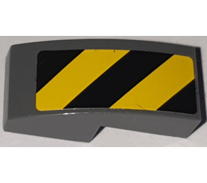 LEGO Dark Stone Gray Slope 1 x 2 Curved with Black and Yellow Danger Stripes Left Sticker (11477)