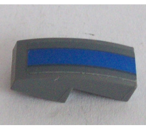 LEGO Gris pierre foncé Pente 1 x 2 Incurvé avec Bleu Stripe Autocollant (11477)