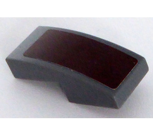 LEGO Dark Stone Gray Slope 1 x 2 Curved with Dark Brown Rectangle Sticker (11477)