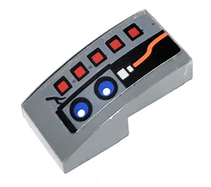 LEGO Dark Stone Gray Slope 1 x 2 Curved with Five Red Squares and Two Blue Buttons Left Side Sticker (11477)