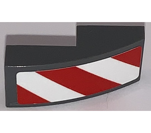 LEGO Dark Stone Gray Slope 1 x 2 Curved with red and white danger stripes with red corners - Left Sticker (11477)