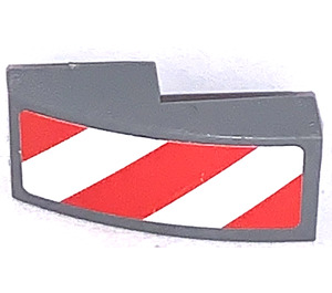 LEGO Dark Stone Gray Slope 1 x 2 Curved with red and white danger stripes with red corners - Right Sticker (11477)