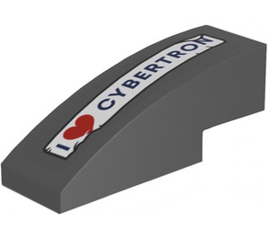 LEGO Dark Stone Gray Slope 1 x 3 Curved with "I Heart Cybertron" Sticker (50950)