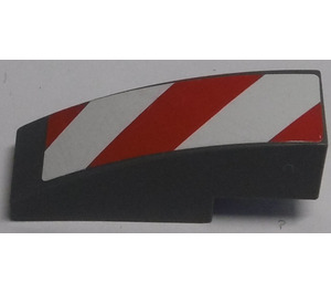 LEGO Dark Stone Gray Slope 1 x 3 Curved with Red and White Diagonal Stripes Sticker (Left) (50950)