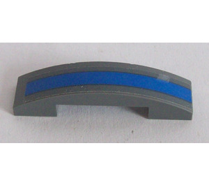 LEGO Dark Stone Gray Slope 1 x 4 Curved Double with Blue Stripe Sticker (93273)
