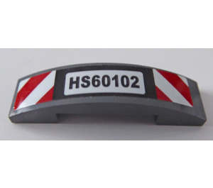 LEGO Dark Stone Gray Slope 1 x 4 Curved Double with 'HS60102', Red and White Danger Stripes Sticker (93273)