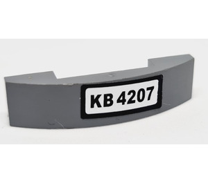 LEGO Dark Stone Gray Slope 1 x 4 Curved Double with 'KB 4207' Sticker (93273)