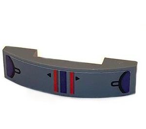 LEGO Dark Stone Gray Slope 1 x 4 Curved Double with Red and Violet Stripes Sticker (93273)
