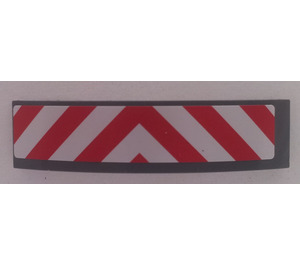 LEGO Dark Stone Gray Slope 1 x 4 Curved Double with Red and White Danger Stripes Sticker (93273)