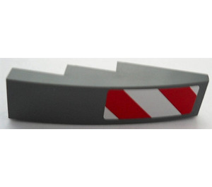 LEGO Dark Stone Gray Slope 1 x 4 Curved with Red and White Danger Stripes (Right) Sticker (11153)