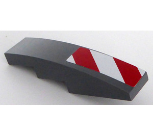 LEGO Dark Stone Gray Slope 1 x 4 Curved with Red and White Stripes Danger (Right Side) Short Sticker (11153)