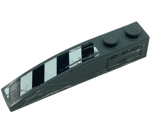 LEGO Dark Stone Gray Slope 1 x 6 Curved with Black and White Danger Stripes and Hatch Right Sticker (41762)